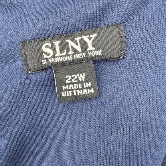 SLNY Womens Plus Size 22W Navy Blue Glitter Beaded Flutter Sleeve Cocktail Dress - Picture 10 of 11